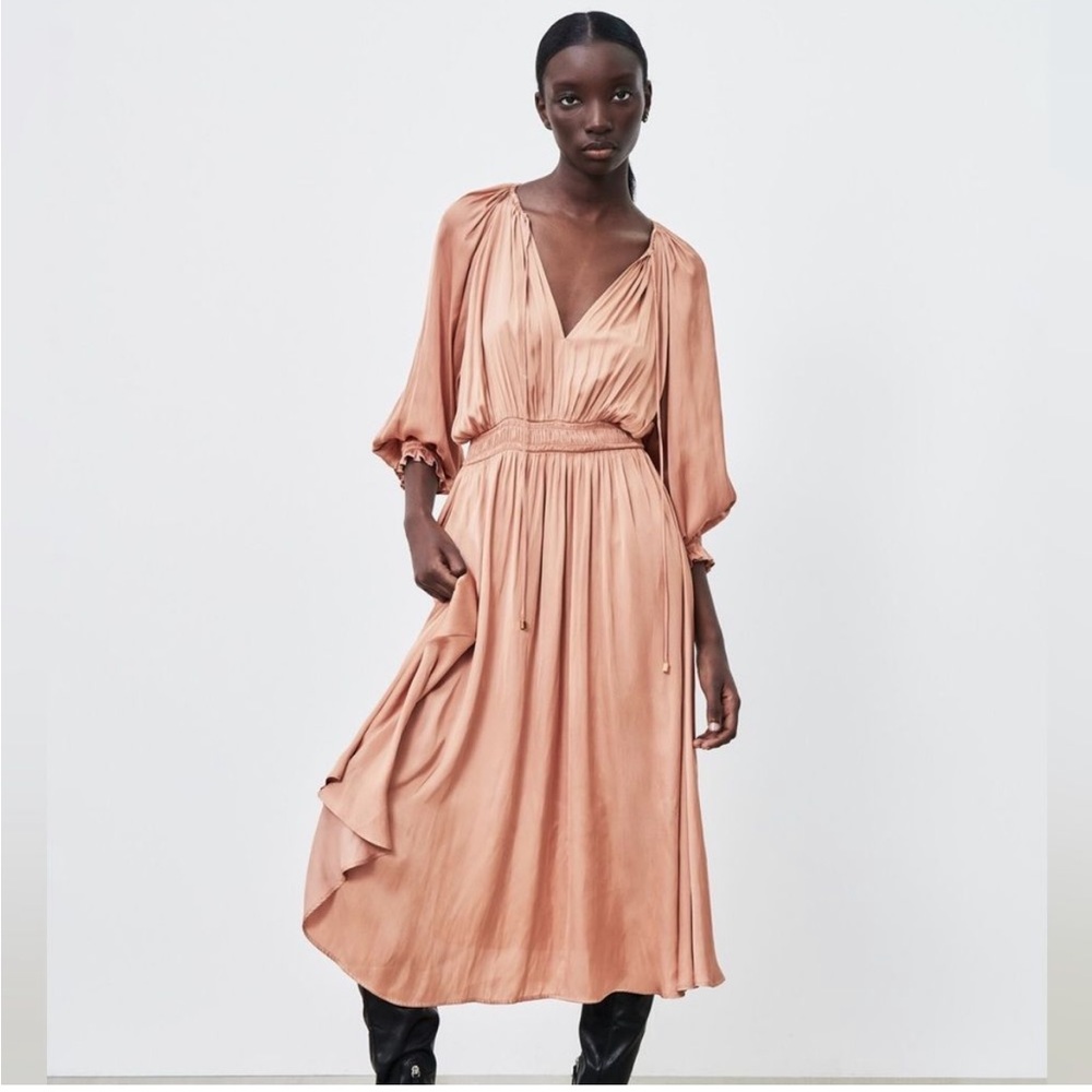 Zara LONG SATIN EFFECT DRESS